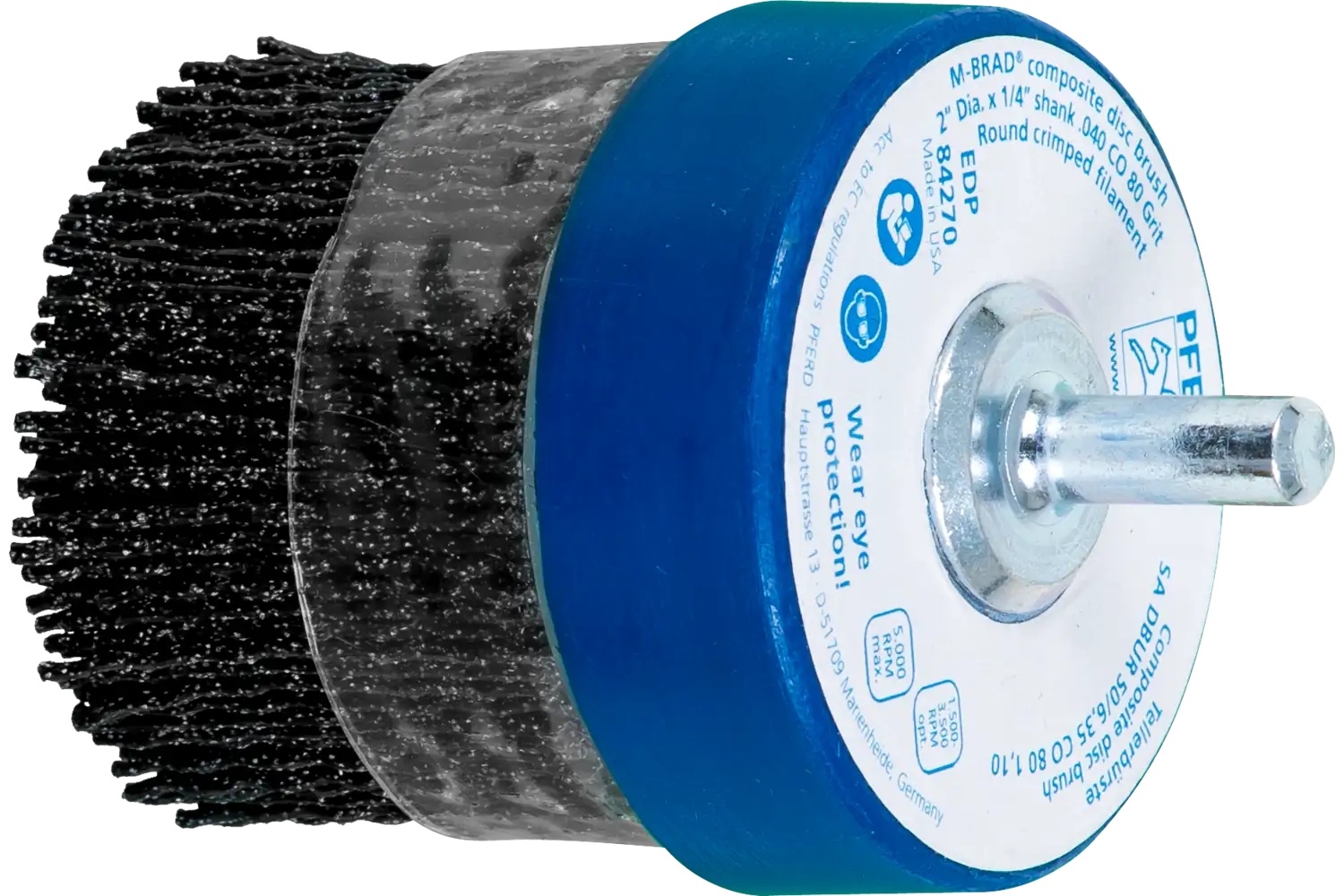 Picture of Pferd M-BRAD® Mounted Disc Brush 2" Dia. .040/80 Grit Ceramic Oxide 1/4" Shank